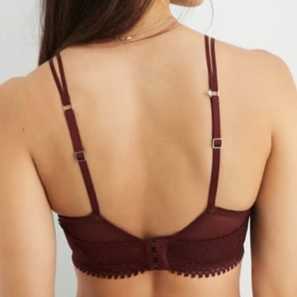 NWT Aerie Maroon Real Power Wireless Push Up Joy Convertible Lace Bra - 34C - Picture 6 of 8